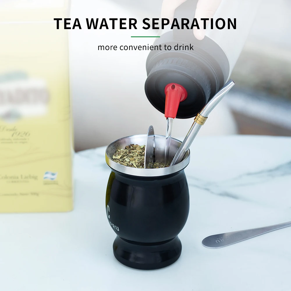 Yerba 메이트 컵 304 스테인레스 스틸 이중벽 조롱박, 봄빌라 및 청소 브러시, 차 분리, 8oz, 아르헨티나