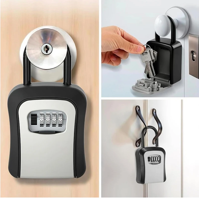 4 Digit Code Box Free Installation Outdoor Password Key Storage Extended Locking Hook Steel Wire Hanging Waterproof