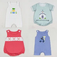 Boutique Infant Baby Boys Rompers Green Checkered Fish Print Cute Rompers New Fashion Toddler Boys Clothes Jumpsuits Wholesale 1