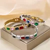 Stainless Steel Cuff Bracelets For Women Multiple Color Ellipses Square Crystal Glass Dubai Women Wedding Bangle Jewelry 3