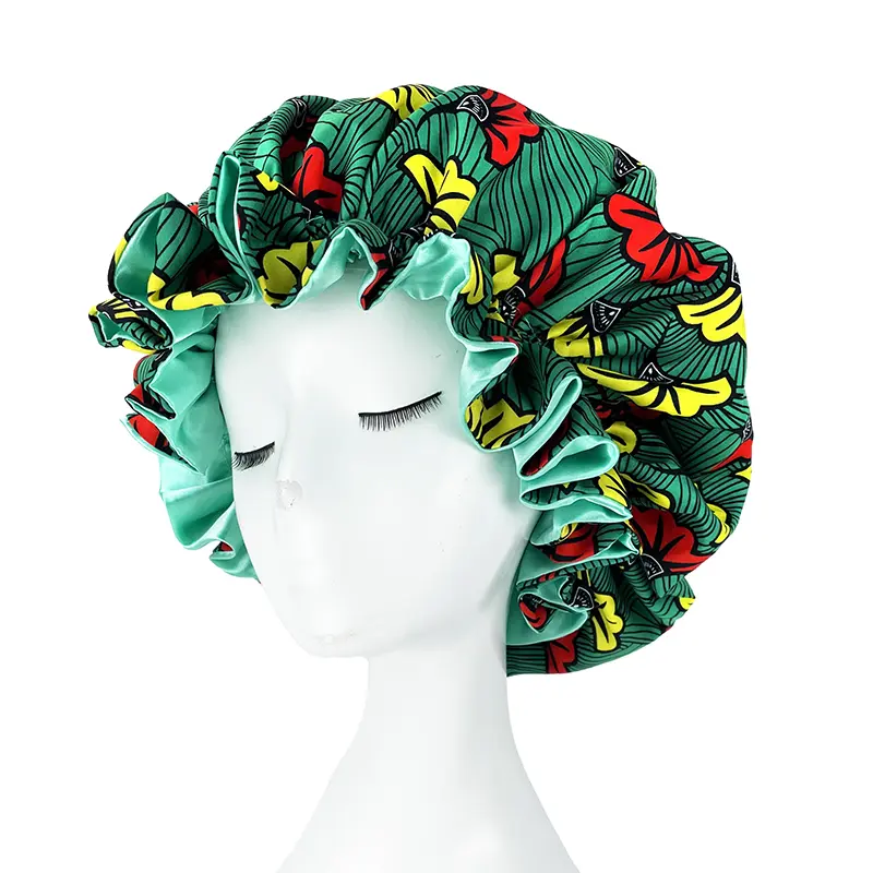African Pattern Print Bonnet Hijabs Hat Women Night Sleep Cap Double Layer Satin Turban Extra Large Head Wear Lady Head Wrap Hat - Image 5