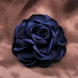 Set of 5 Large Handmade Satin Fabric Rose Flowers for Elegant Decor and Crafts (Navy Blue)