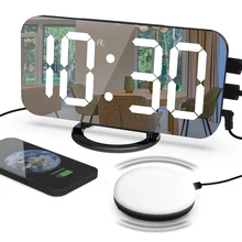 

LED Mirror Digital Alarm Clock Bed Shaker Night Lights USB Wall Clocks 3-gear Adjustable Wake Up Multi-function Table Alarm