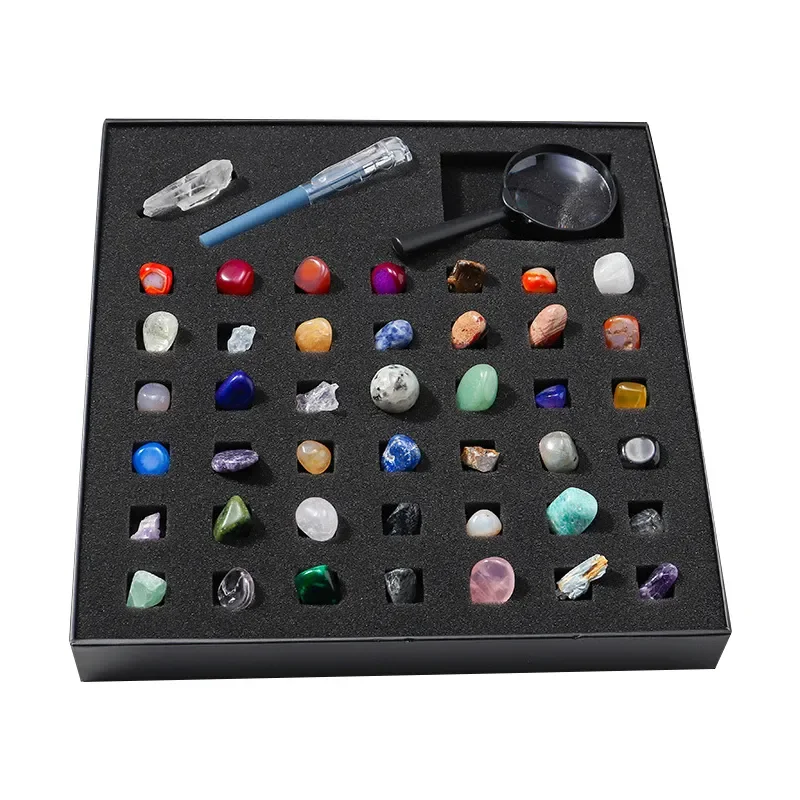 Natural Crystal Collection Specimen Box for Kids with Magnifier Rocks and Minerals Science