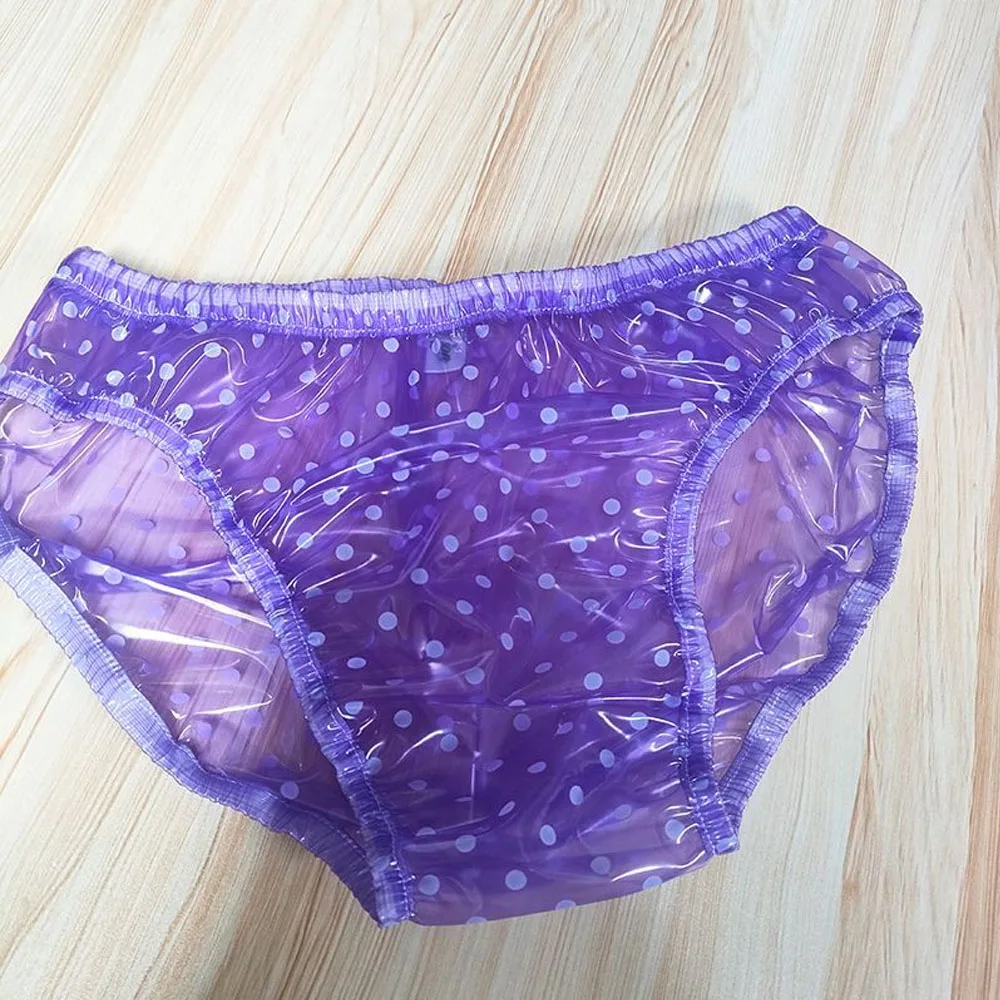 Polka Dot Transparent PVC Men Low-Waist Underpants Smooth Silent ABDL Plastic Briefs Waterproof Adult Diaper Panties men underwear shorts