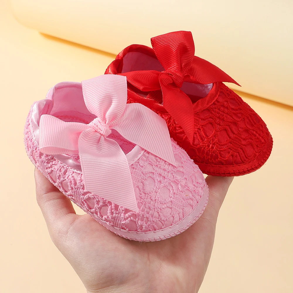0-1Y Baby Girl Flat Shoes Headband Set Soft Sole Non-slip Bow Embroidered Princess Wedding Walking Shoes Newborn Baby Gift