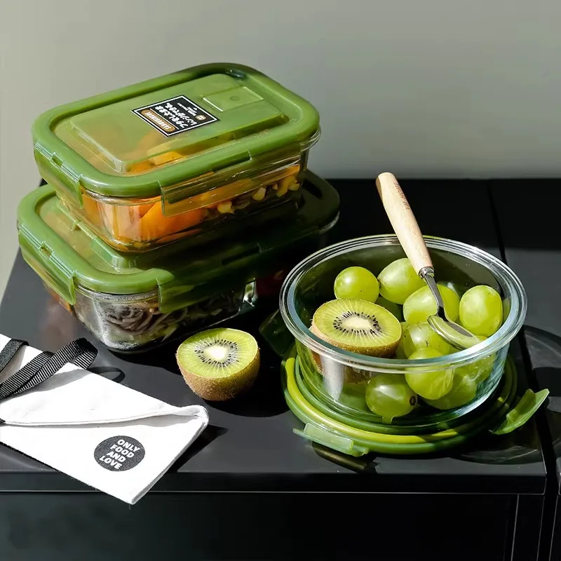 Rectangular Transparent Glass Lunch Box with Lid Microwave-safe 400℃ Heat-resistant Sealed Snack Food Box Fruit Round Bento Box Rectangular Transparent Glass Lunch Box with Lid Microwave-safe 400℃ Heat-resistant Sealed Snack Food Box Fruit Round Bento Box
