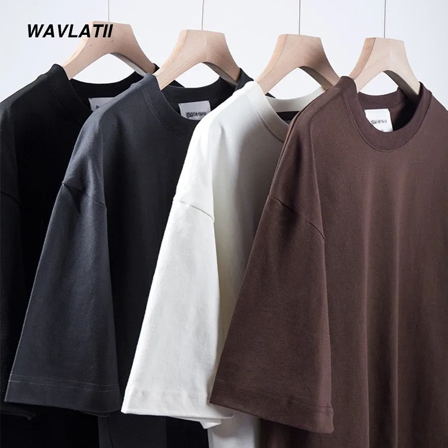 WAVLATII New Women T Shirts Female 260 GSM Casual White Streetwear Tees Black Solid Basic Summer Tops for Young WMT2401