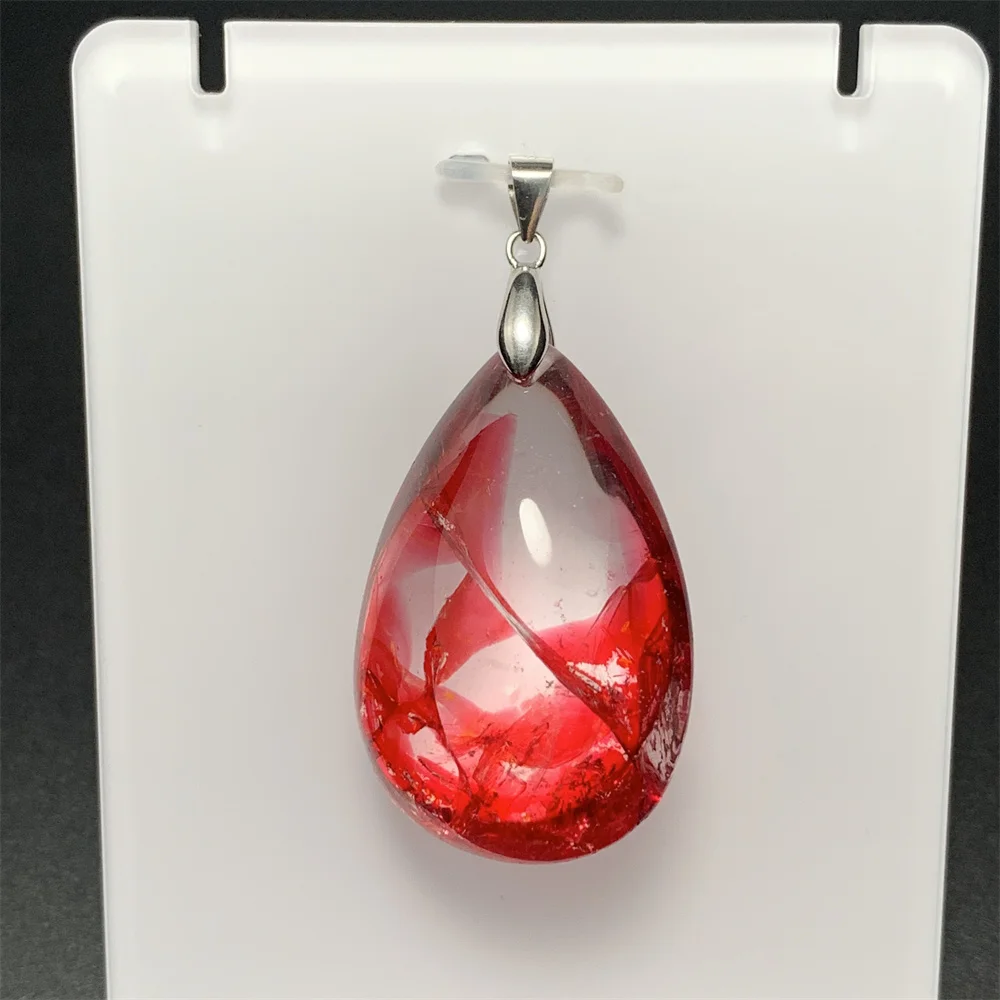 Treated Fire Quartz Pendants Women Natural Water Drop Crystals Necklaces 925 Silver Red Limonite Phantom Beads Rainbow Flashes