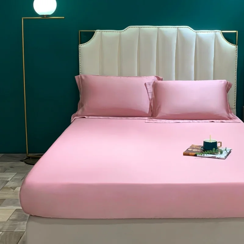 Fitted Sheet Natural Mulberry Silk BedSheet Solid Color Mattress Cover King Size Elastic Band Sheet 160x200 Fit Sheet 4