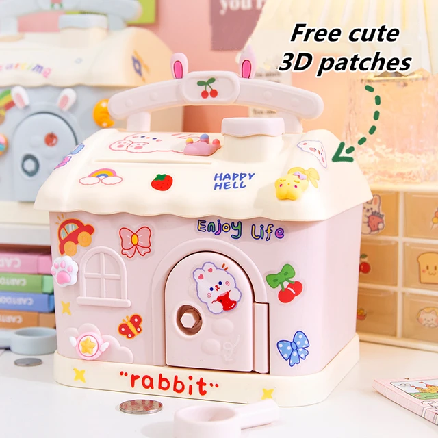 2022 Cute Lolita Small House Piggy Bank Money Boxes Storage Toys Home Decor Money Saving Box Children Piggy Money Bank With Lock 2