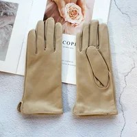 Women's Sheepskin Gloves Fashion Color Leather Simple Style Wool Lining Spring and Autumn Warmth Finger Gloves - Image 5