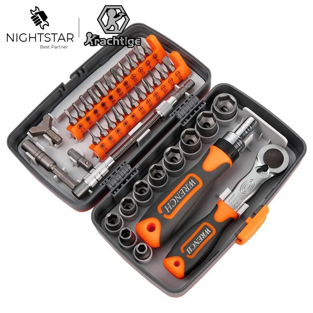 38Pcs Wrench Screwdriver Set Multi-Purpose Ratchet Handle Wrench Bit Repair Combination Tool Anti-Slip And Sweat-Proof Handle