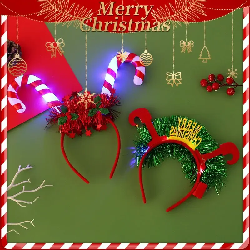 Christmas Headband LED Lights Christmas Gifts Snowflake Xmas Tree Hair Band Decorations for Girls Women New Year Gifts