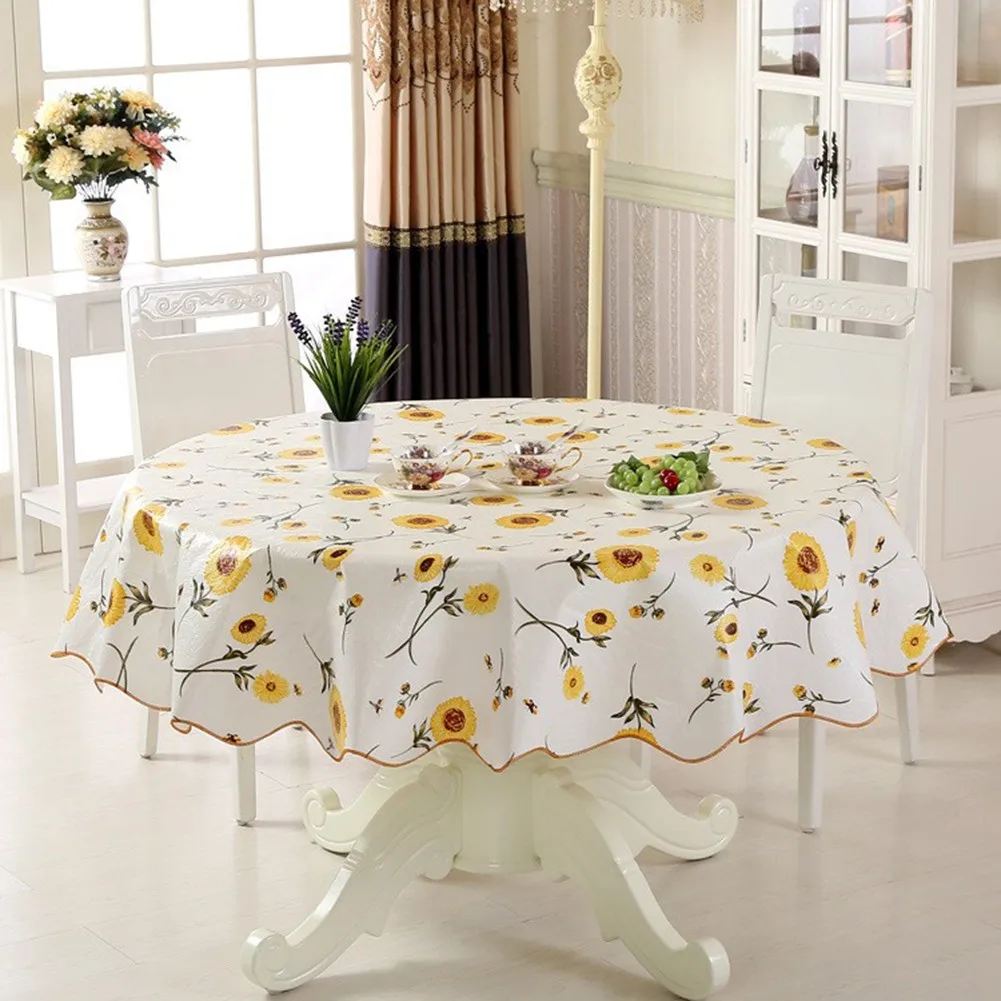 PVC Round Table Cloth 152cm 180cm For 4/6 Seaters New Year Dining Table Cover Waterproof Oilproof Floral Printed Tablecloths table cloth
