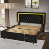 Bed Frame with LED Lights Headboard&Footboard, Velvet Upholstered Full Size Platform Bed Frame No Box Spring Need 2