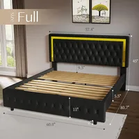 Bed Frame with LED Lights Headboard&Footboard, Velvet Upholstered Full Size Platform Bed Frame No Box Spring Need 2