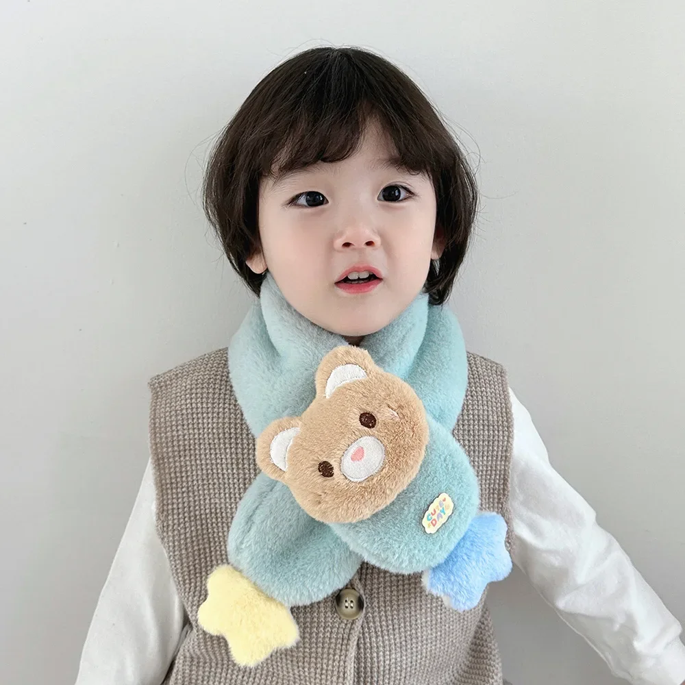 Children's Scarf Cute Cartoon Plush Scarf Winter Warm Thicken Baby Boys Girls Windproof Neck Protection Scarves