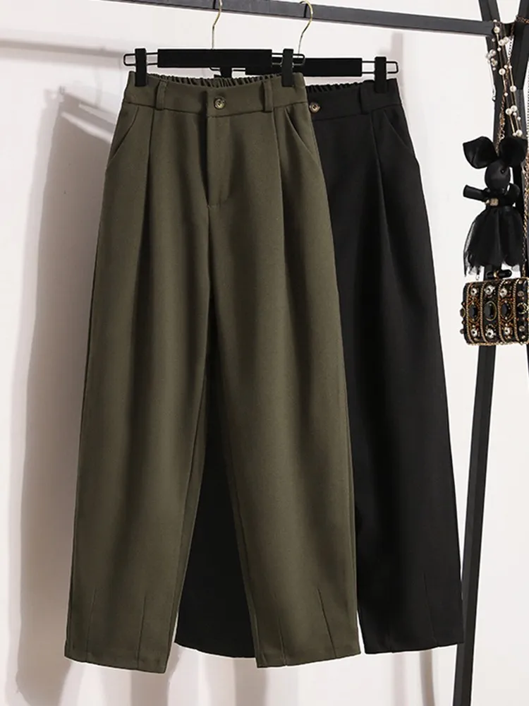 

High Waist Casual Pants Women New Arrival 2022 Autumn Korean Style Solid Color All-match Loose Female Harem Pants D2150