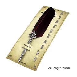 Vintage Calligraphy Feather Dip Pen Set with Ink - Creative Retro Writing Stationery (1PC Wine Red Dip Pen)