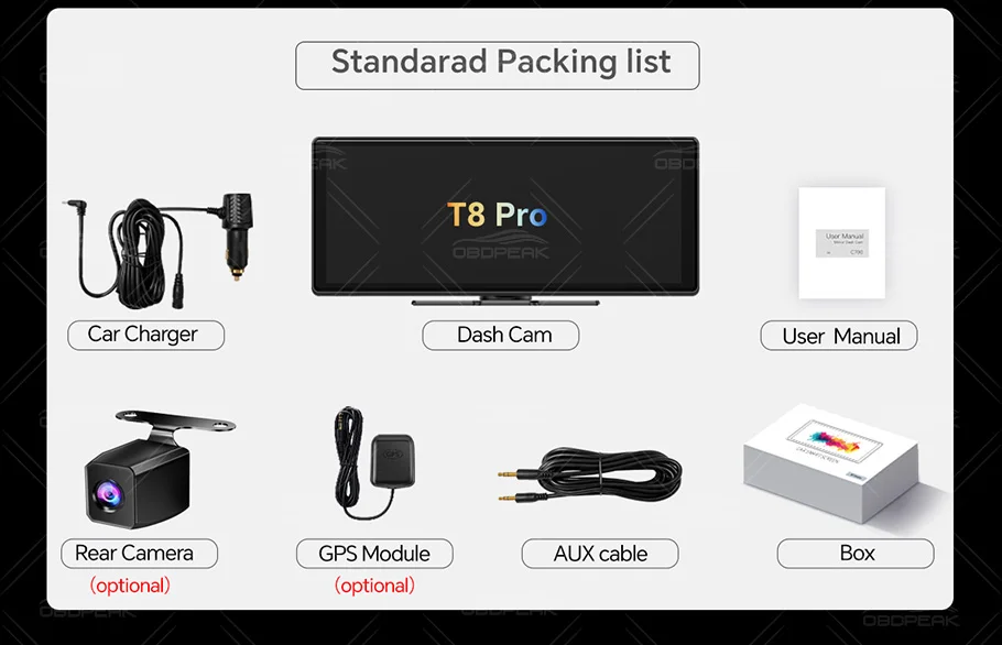 11.3" Touch Screen 5K UHD Dash Cam T8 Pro Wireless CarPlay Android Auto Airplay