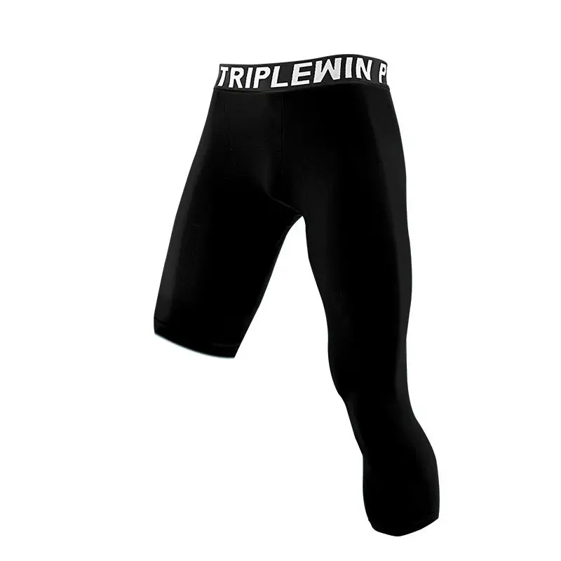 Summer Men Capri Running Tights GYM 3/4 Pants Male Basketball Football Soccer Fitness Exercise Sport One Leg Cropped Leggings 30