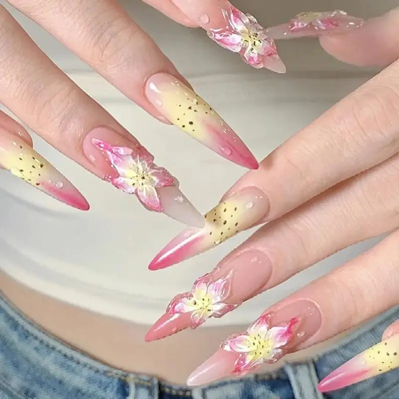 5D Sticker Lily Flower Nail Decals Jelly Nail Art Decorations Acrylic Adhesive Gel Sliders Summer Stickers Manicure Accessories nail stickers nail art decoration nail decals flower stickers
