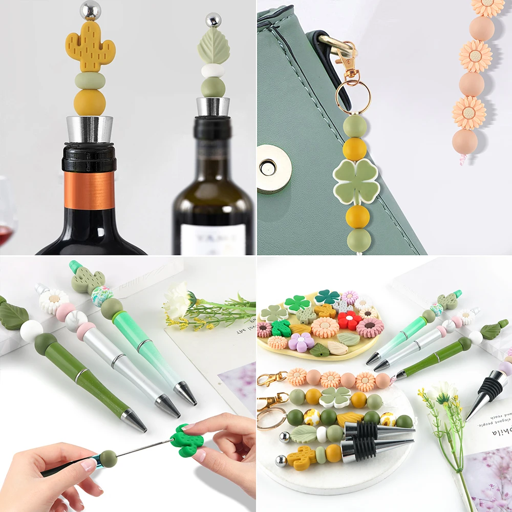 Silicon Beads 10Pcs Leaf Cactus Flower Bow Focal Bead for Jewelry DIY