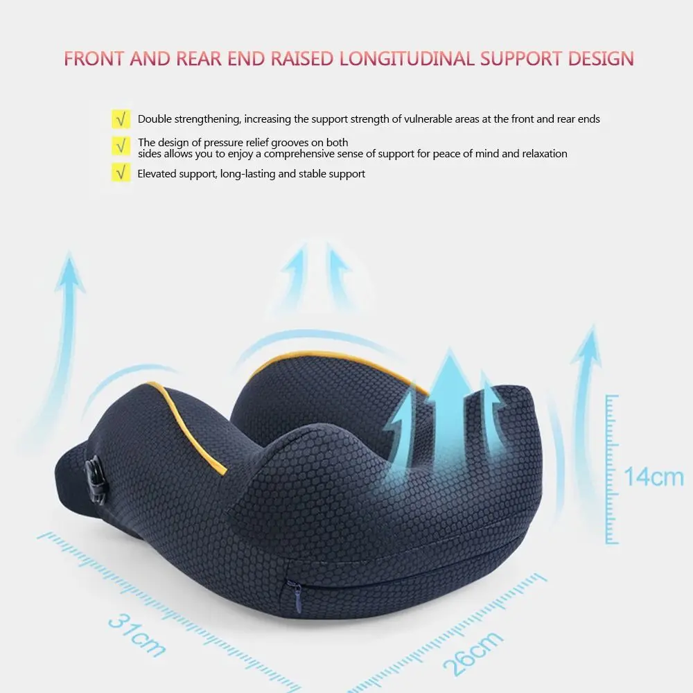 New U-shaped Travel Neck Pillow Elastic Fabric Foldable Inflatable Pillow Press Type Neck Support Cushion Airplane Pillow 5