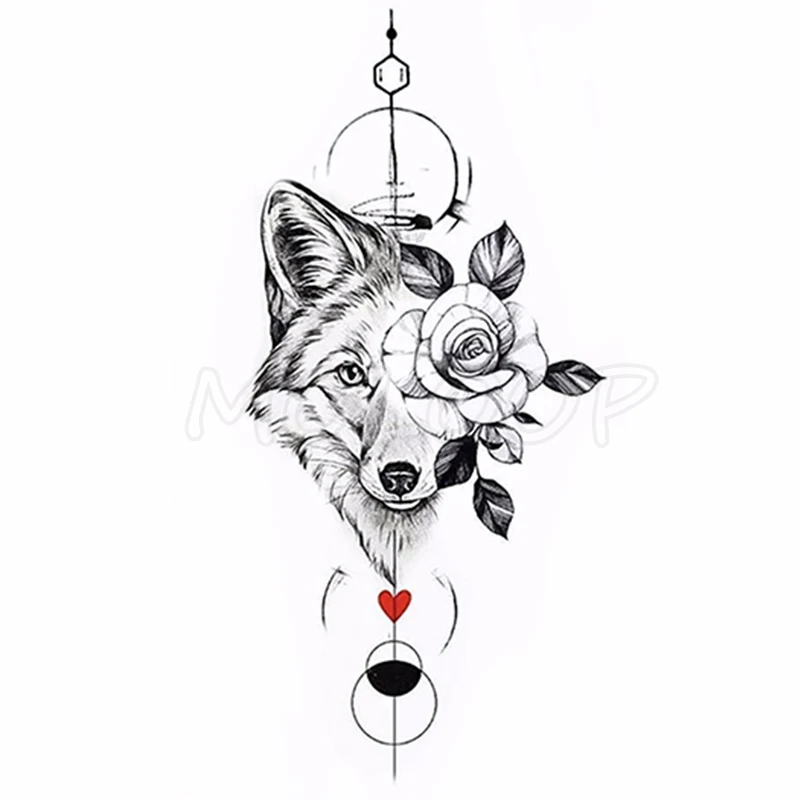 

Temporary Tattoo Sticker Wolf Rose Flower Love Heart Planet Design Fake Tattoos for Women Men Body Makeup Waterproof Stickers
