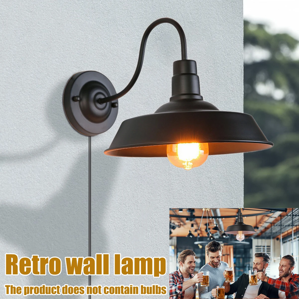 Wall Sconce Plug in Wall Light E27 Black Retro Wall Lamp with 1.5m Cord On/Off Switch Vintage Industrial Wall Light Fixtures