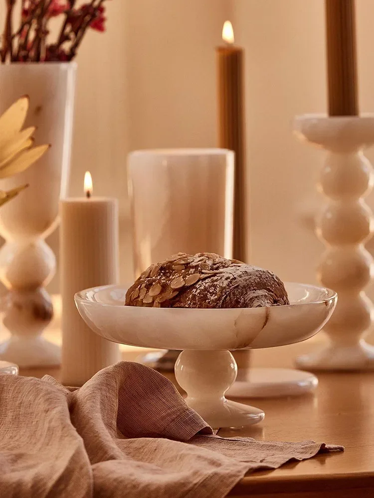 White Onyx Natural Marble Serving Tray for Dessert and Bread Luxury Fruit Bowl for Kitchen Counter or Dining Room Table 4