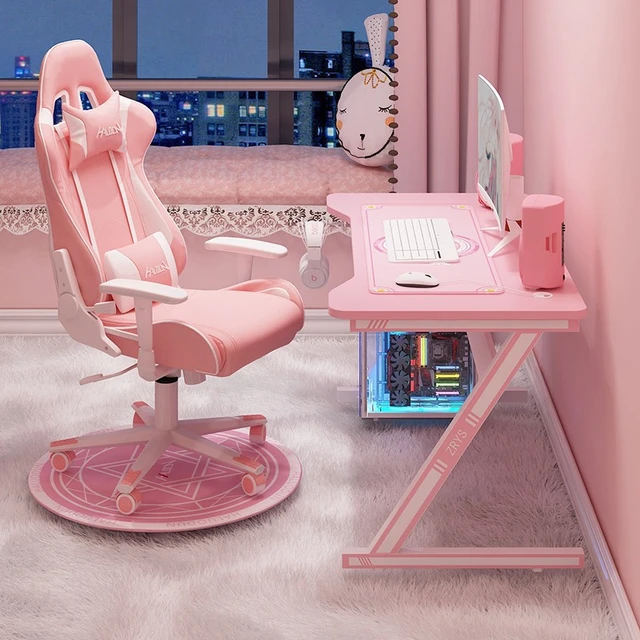 Ensemble bureau et chaise de jeu rose, bureau d'étude pour ordinateur  portable, table d'ordinateur, chaise, combinaison, gamer, maison, chambre à  coucher - AliExpress