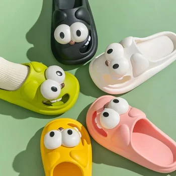 Zapatillas de beso de lengua, zapatillas de perro de ojo grande, lindo y divertido perro de ojo grande, paquete de dibujos animados divertido, zapatillas de Eva con cabeza para mujer 1