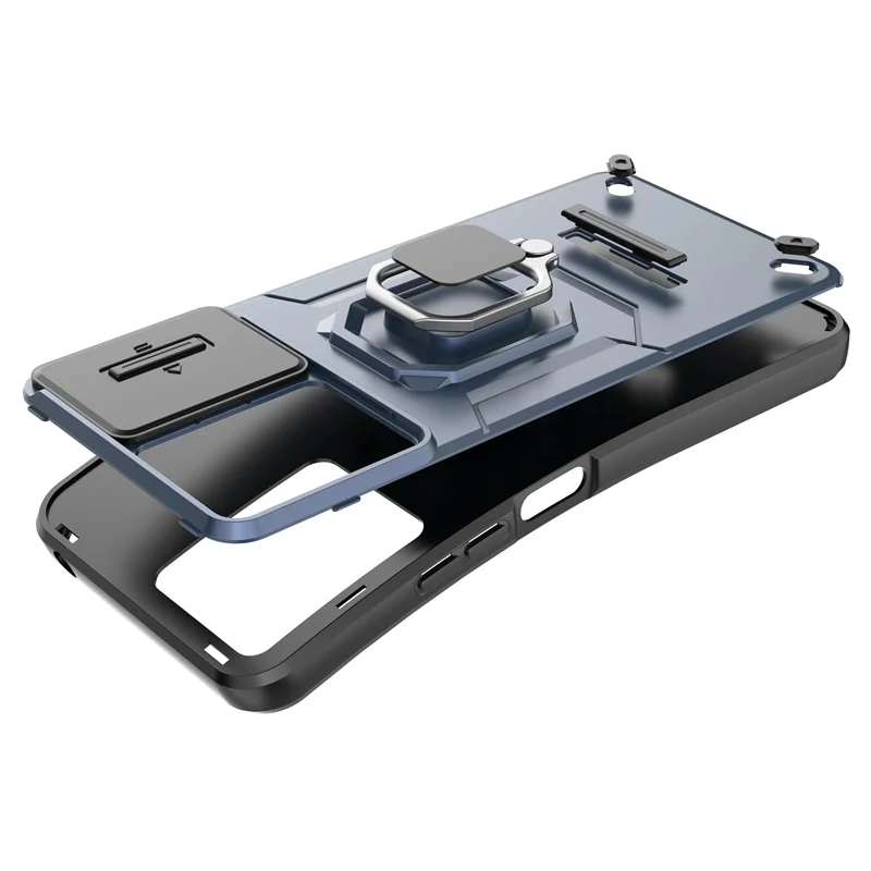 Enhanced Protective Armor Phone Case with Car Magnetic Ring Holder and Lens Protector - Red