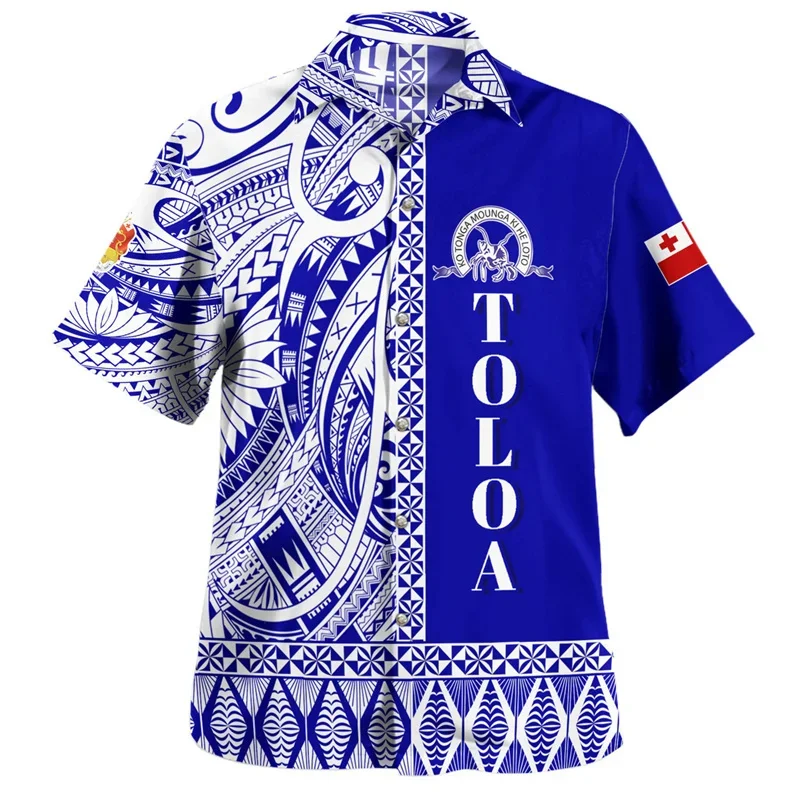 thumbnail image 1 of Camisa hawaiana con gráfico de la bandera de Tonga para hombres, emblema nacional, estampado 3D, mangas cortas, blusas holgadas estilo Harajuku, camisas Aloha con solapa, 1 of 4