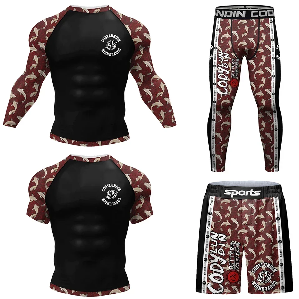 

Men Fitness Gym Clothing Compression Sportswear MMA BJJ Muay Thai Tracksuit Running Boxing Rashguard Training Workout Sport Suit