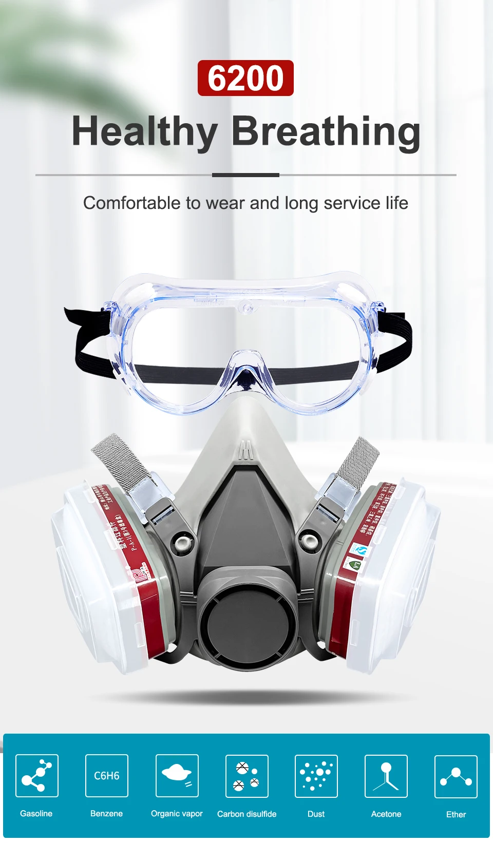 16 In 1 Gas Mask Paint Spray 6200 Respirator Carbon Cartridges 5n11 Dust Filters Resin Safety Eye Protection Glasses Repair disposable protective suit