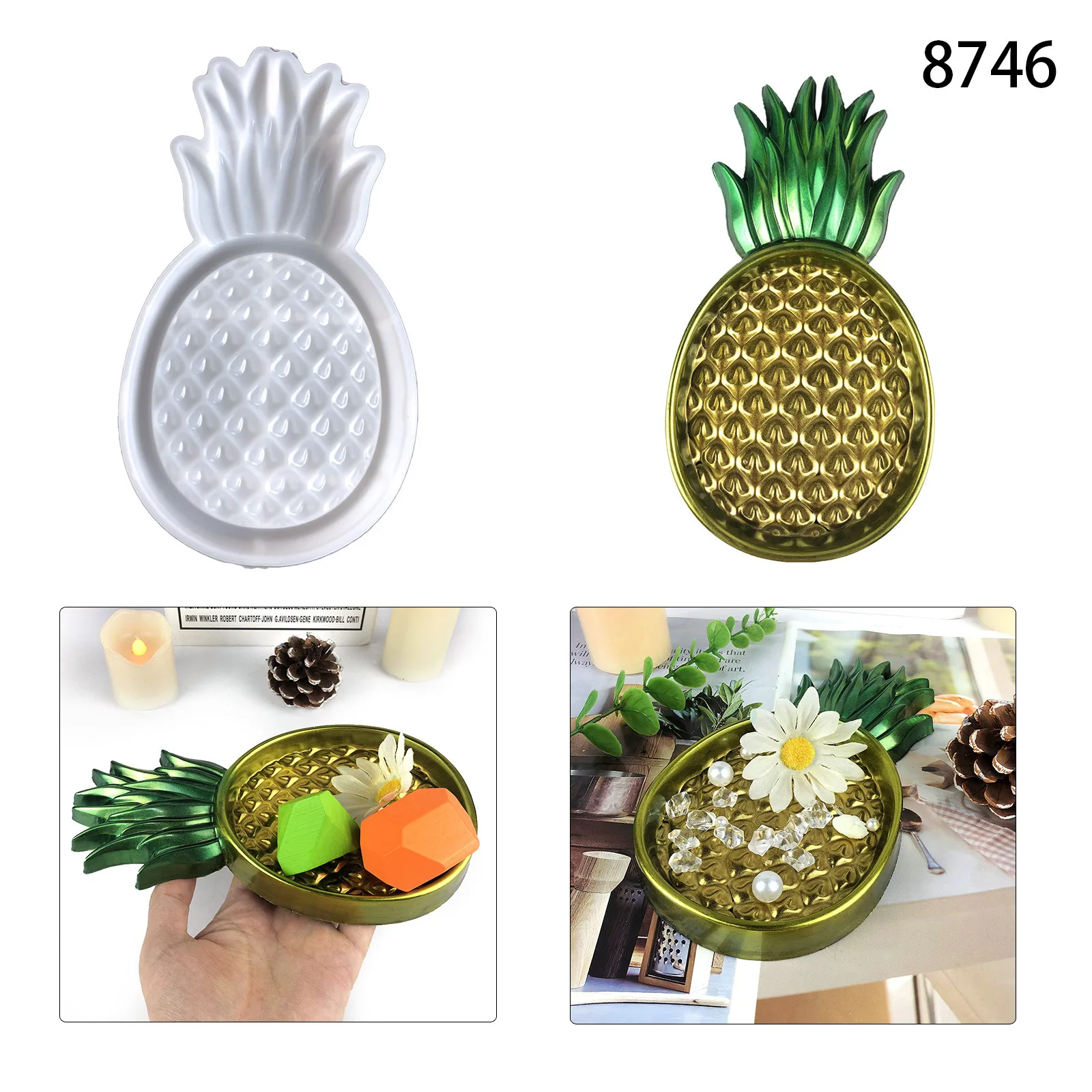 

DIY Pineapple Storage Plate Crystal Dropping Gel Mold Crystal Pineapple Resin Desktop Storage Silicone Mold