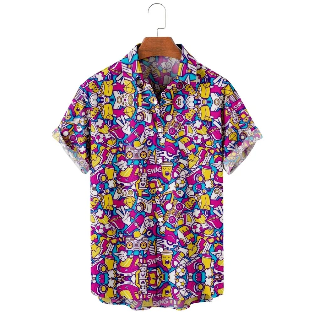 

2022 new men's casual breathable short sleeve top fashion Lapel men's shirt Hawaii with beach Colorful crane daily necessities