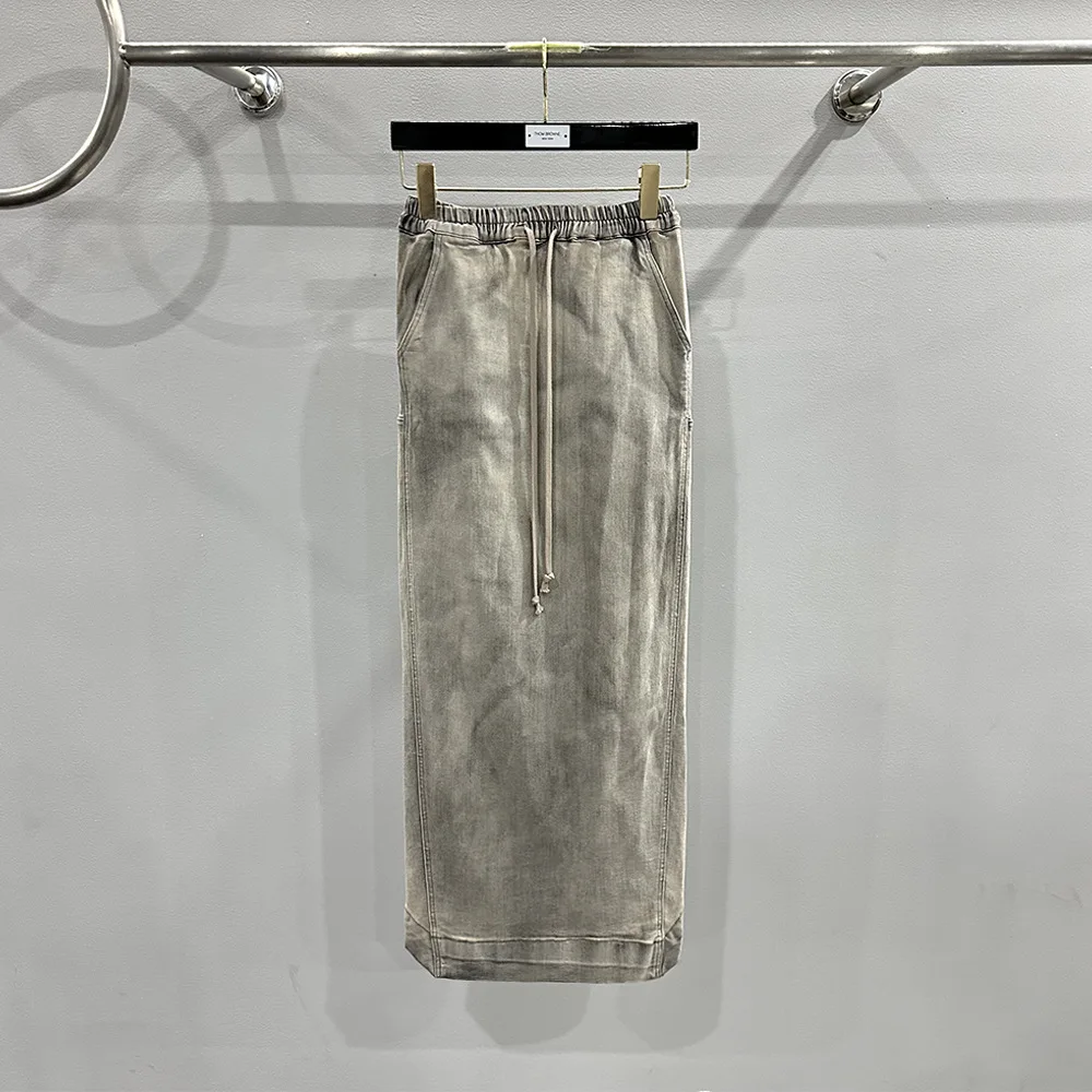 

24ss Spring Women Half-body Skirts Washed and Distressed Denim Skirt Y2k Slit Hip Wrap Long Skirt