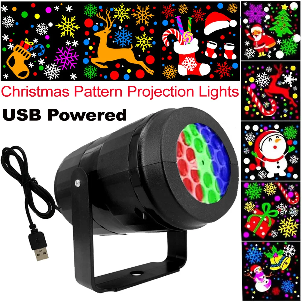 USB Power Snowflake Christmas Projector LED Fairy Lights Indoor Decor Santa Snowfall Patterns Projection Gift Xmas Wedding Party