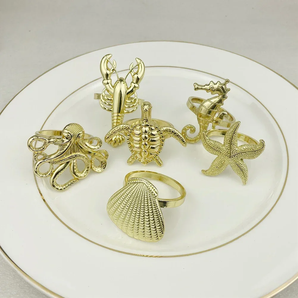 Napkin Rings Marine Design Starfish Shells Lobsters Type Napkin Button Home Decor Dining Table Banquet Family Gathering 6pcs