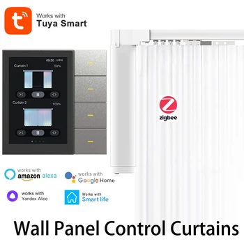 Tuya Smart Wall Panel Control Curtains Zigbee Curtain Motor with Custom Electric Track Rail Rod Alexa Alice Voice Control