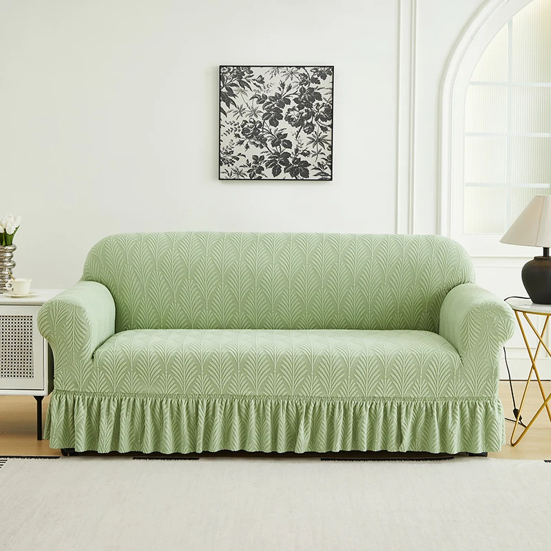1 PC Jacquard Sofa Cover With Skirt Splash Can Be Easily Removed Couch Cover Protector Of Bench With Armrest Plant Pattern_voghion.com