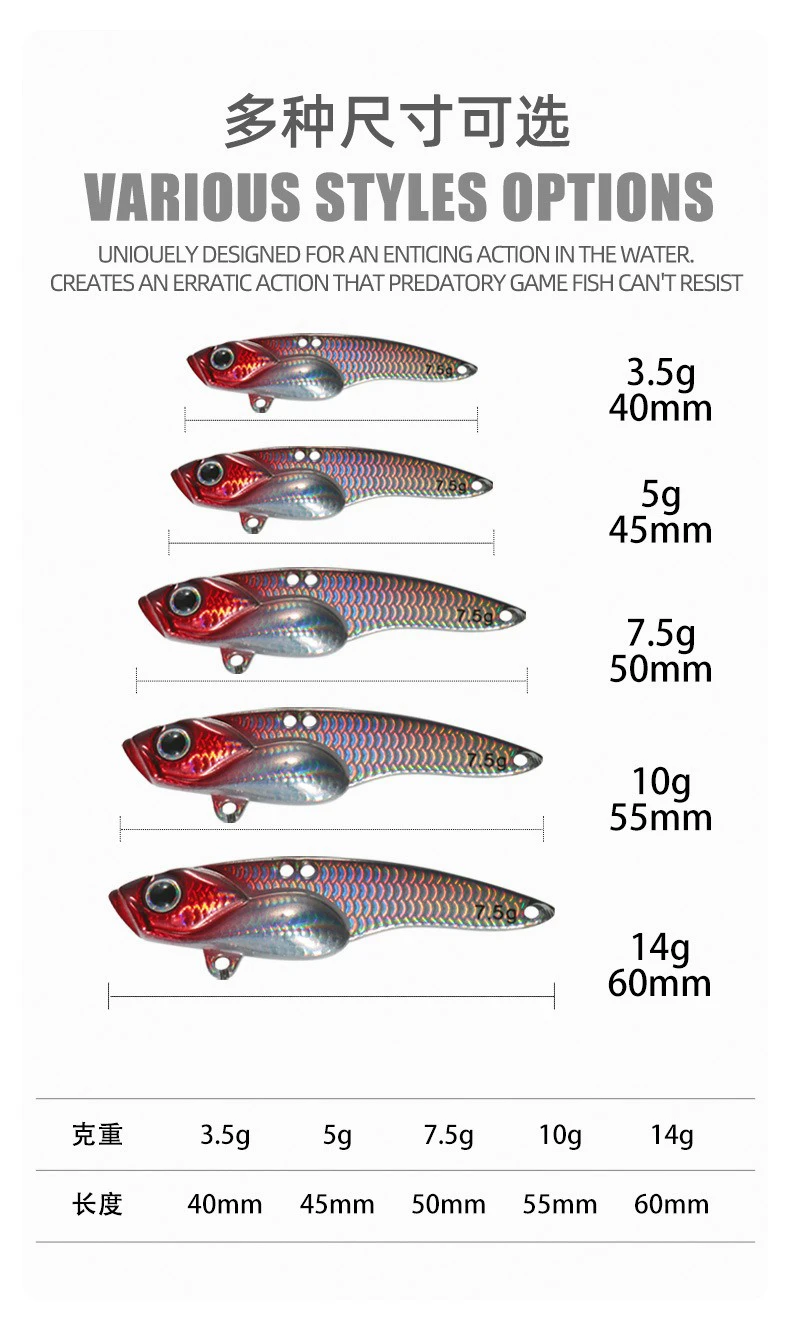 Metall Vib Köder 3,5g 5g 7,5g 10g 14g Kupfer Vibrations klinge Angel köder sinkenden Swimbait iscas artificiais Pesca Bass Hecht – Detail 2