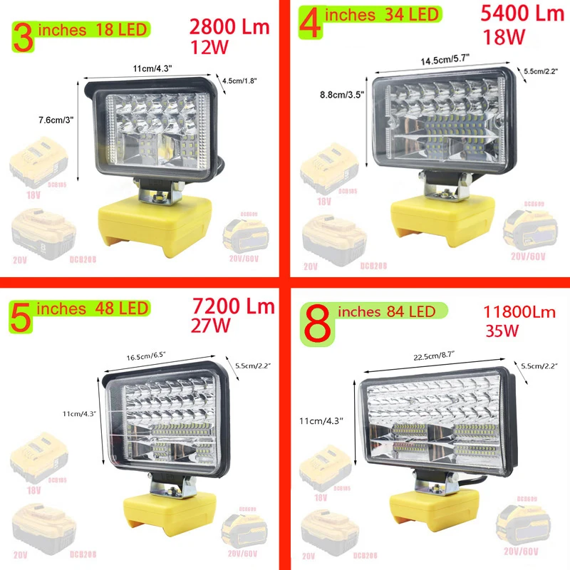 

Автомобильные фонарики, фонарики, Электрический фонарь для Dewalt 18 в 20 в 60 в, литий-ионный аккумулятор DCB183 DCB206 DCB609
