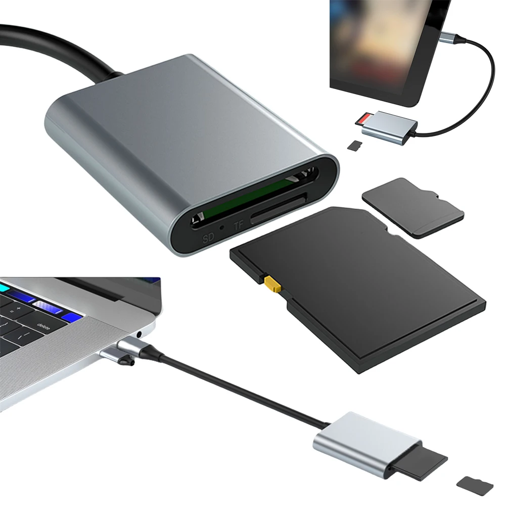아이폰 아이패드용 TF SD 카드 어댑터, 2-in-1 SD3.0 SD4.0 + TF 카드 리더기, 5Gbps USB C 메모리 카드 리더기, 2 개 카드 동시 읽기
