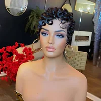 Perruques courtes coupe pixie avec frange, perruques courtes noires ondulées dégradées pour femmes, perruque pixie brésilienne vierge courte dégradée sans colle 1
