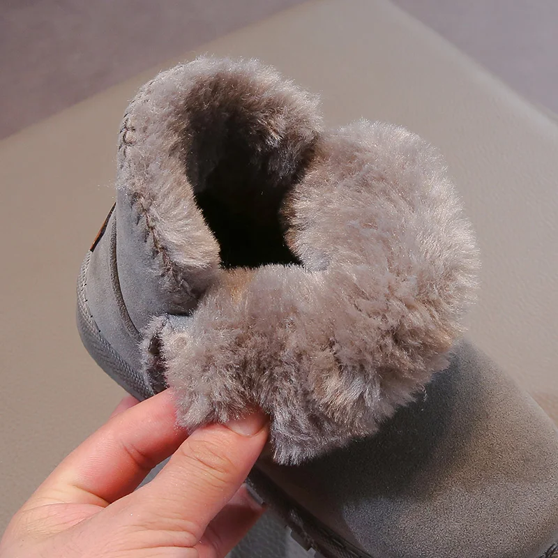 3-18 Years Old Children's Snow Boots Gray Padded Thickened Fur One Boys Girls Cotton Shoes Black Hundred Kids Short Boots Shoes 5